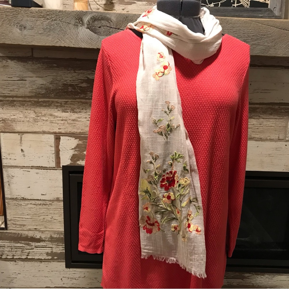 J. Jill Scarf Embroidered Floral 20”x70”